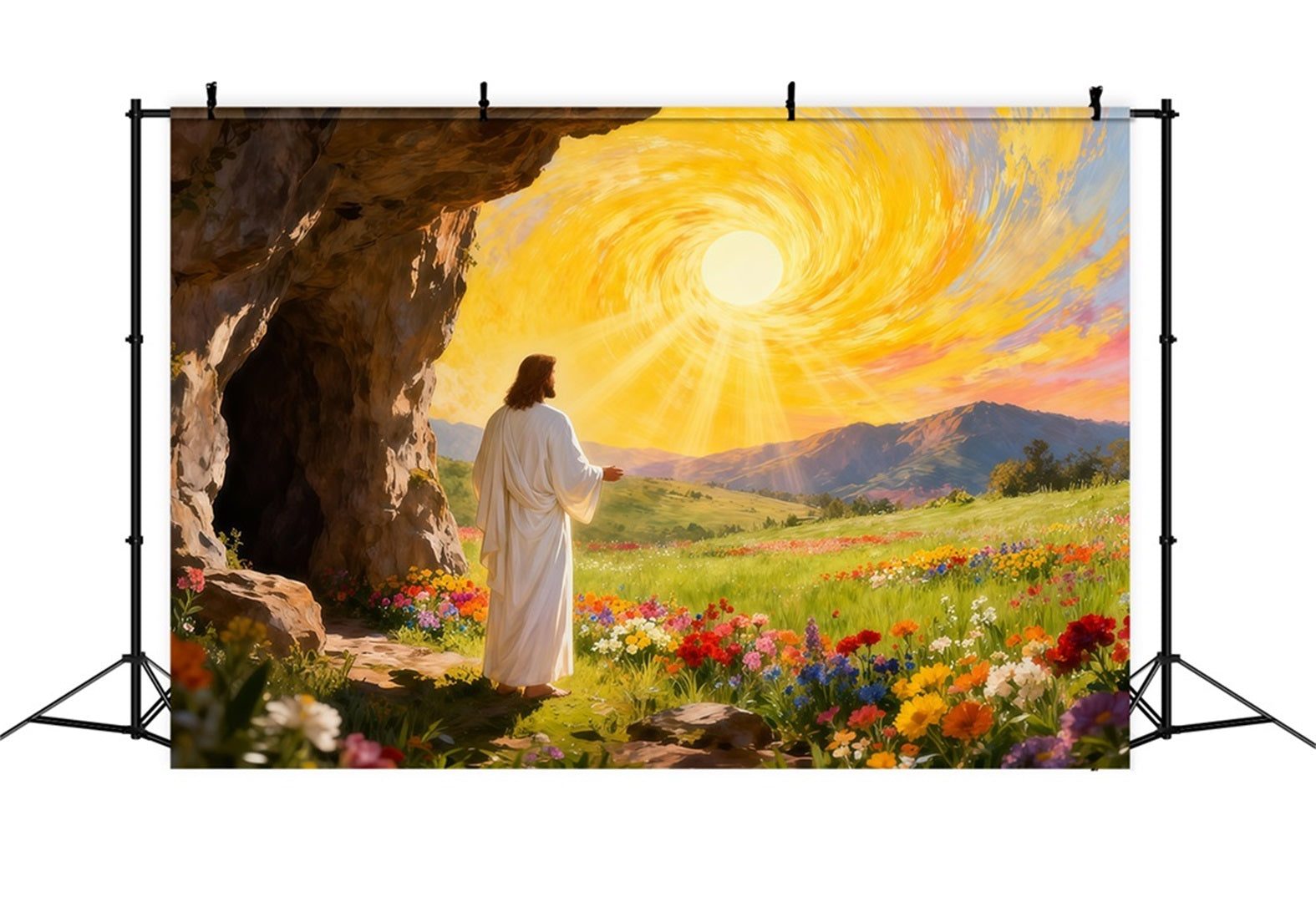 Christian Easter Backdrop He Is Risen Holy Light Easter Photo Backdrop LXX61-125