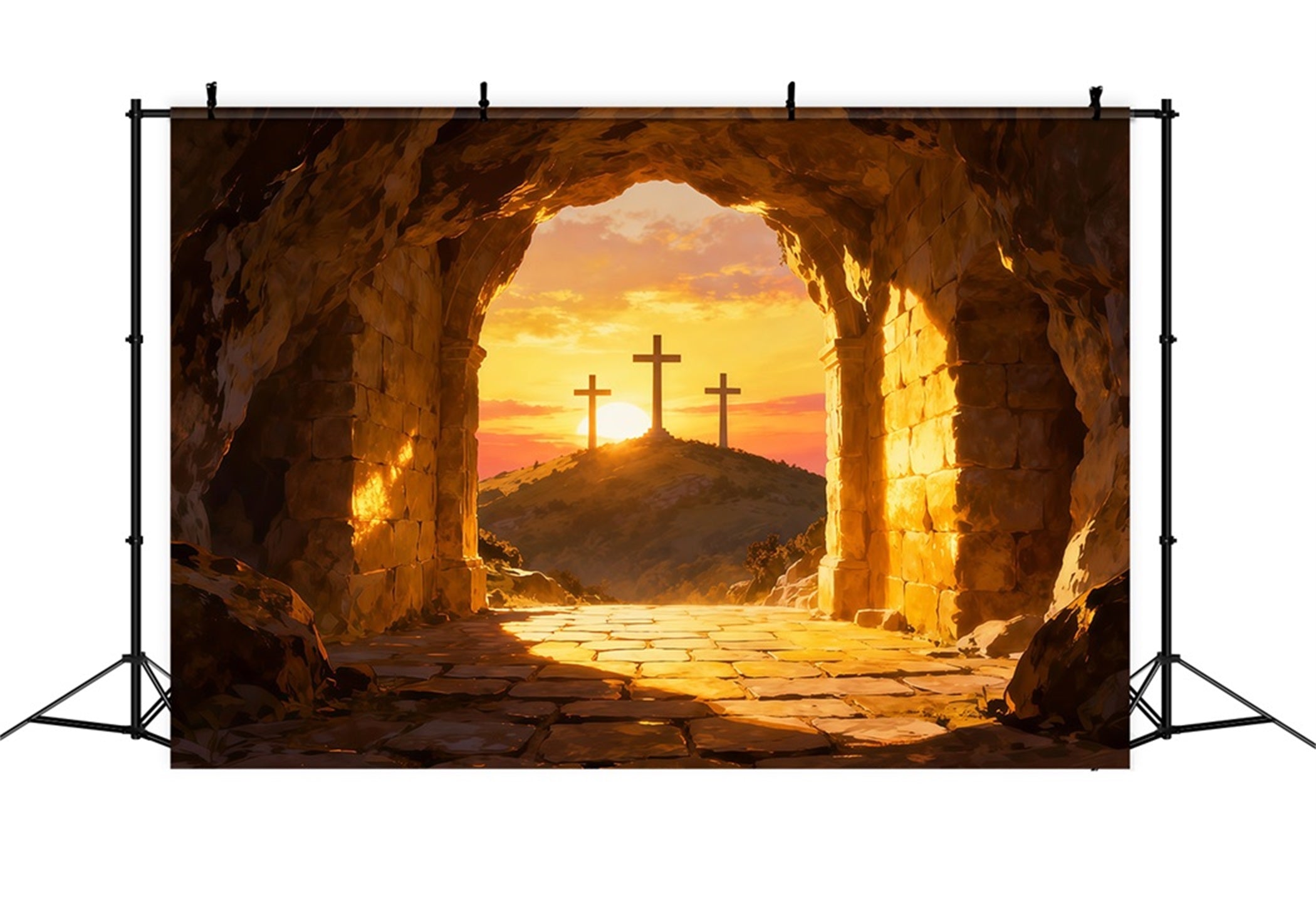 Religious Easter Backdrops He Is Risen Cross Hill Easter Photo Backdrop Ideas LXX61-133