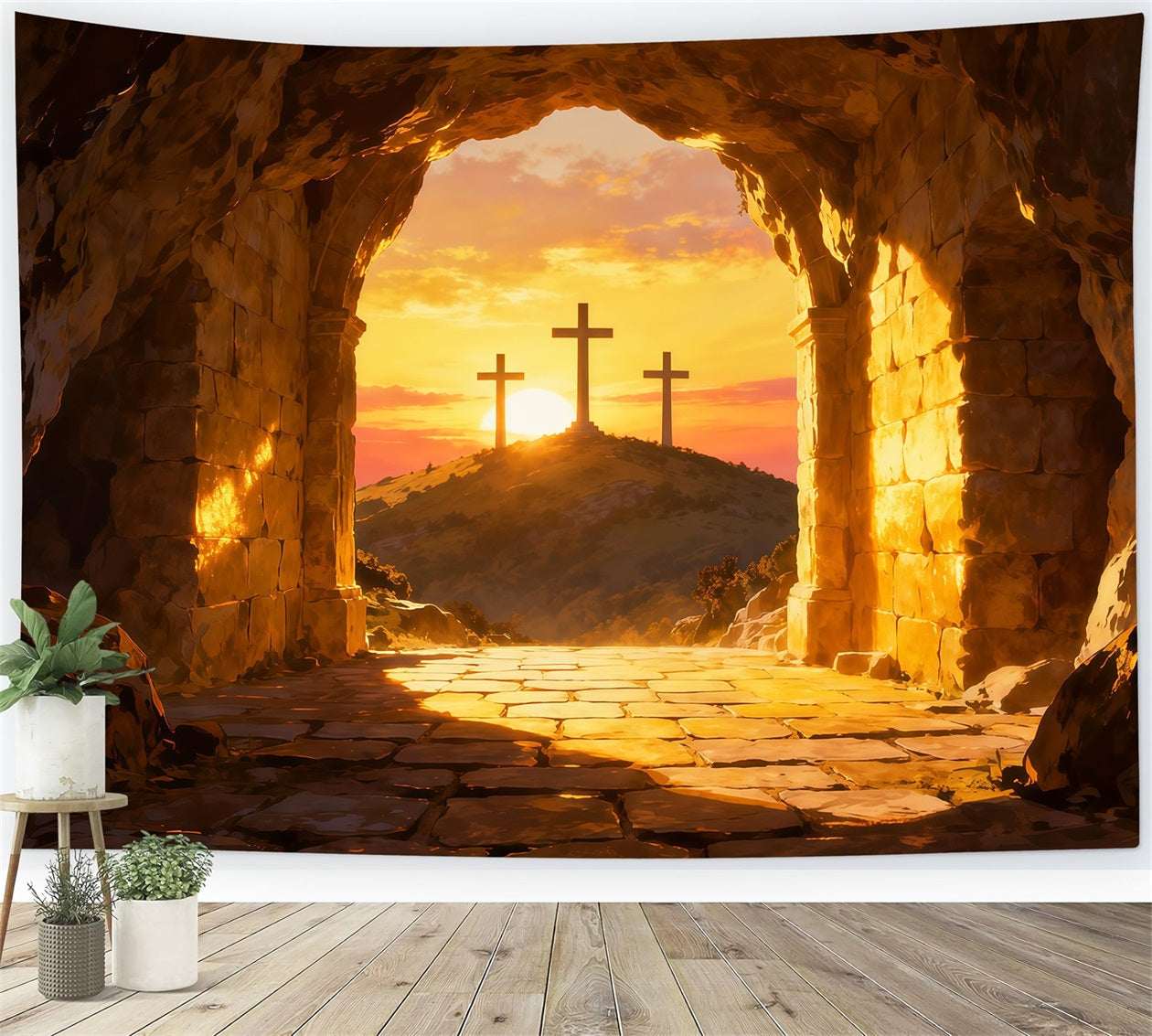 Religious Easter Backdrops He Is Risen Cross Hill Easter Photo Backdrop Ideas LXX61-133