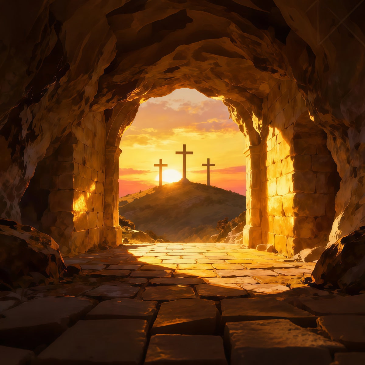 Religious Easter Backdrops He Is Risen Cross Hill Easter Photo Backdrop Ideas LXX61-133