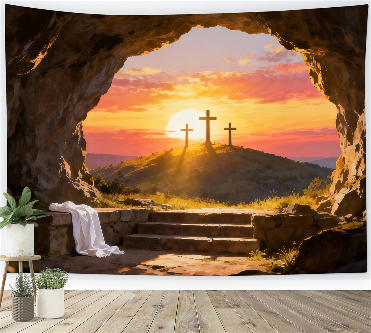 Religious Easter Backdrop He Is Risen Empty Tomb Easter Backdrop For Photos LXX61-137