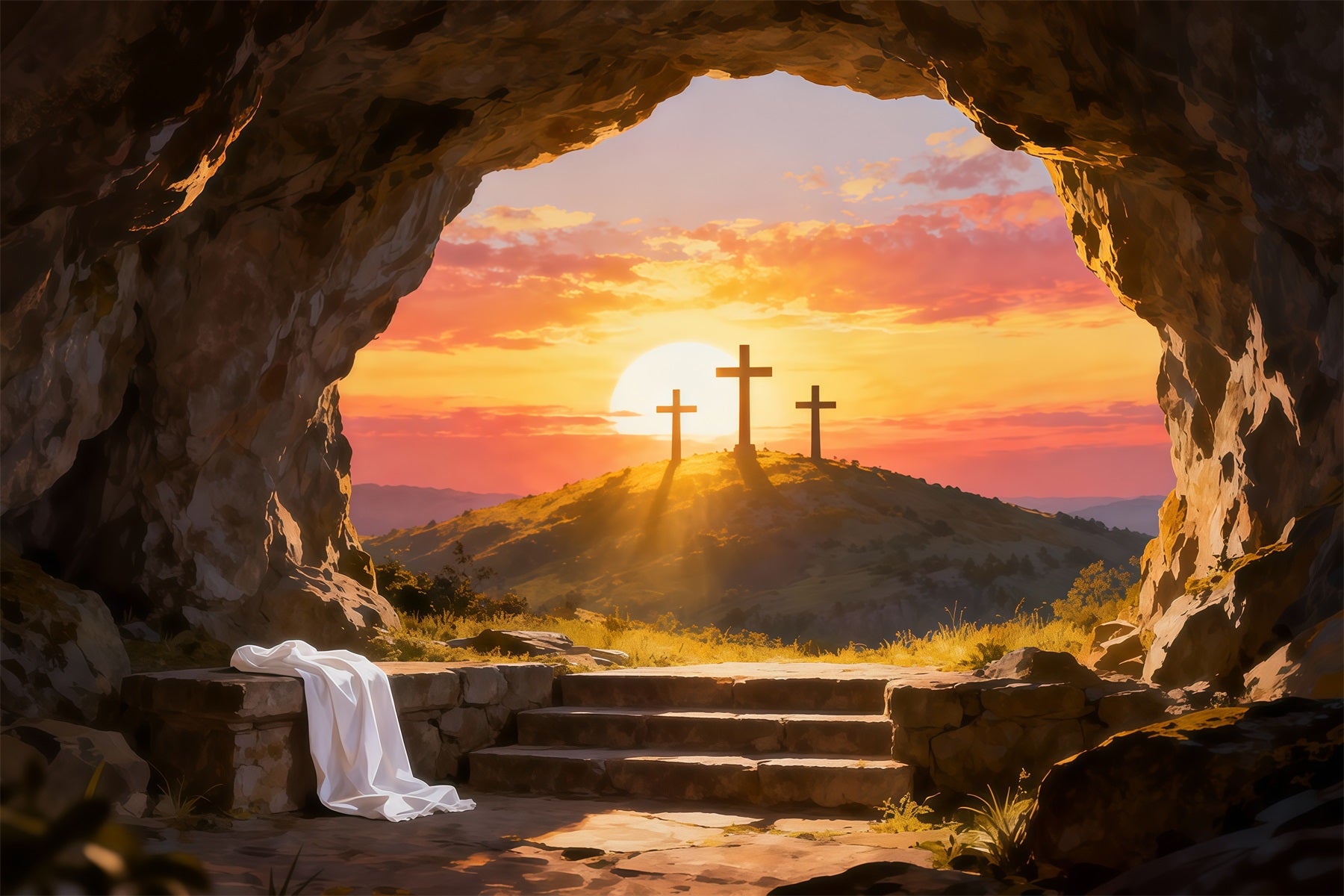 Religious Easter Backdrop He Is Risen Empty Tomb Easter Backdrop For Photos LXX61-137