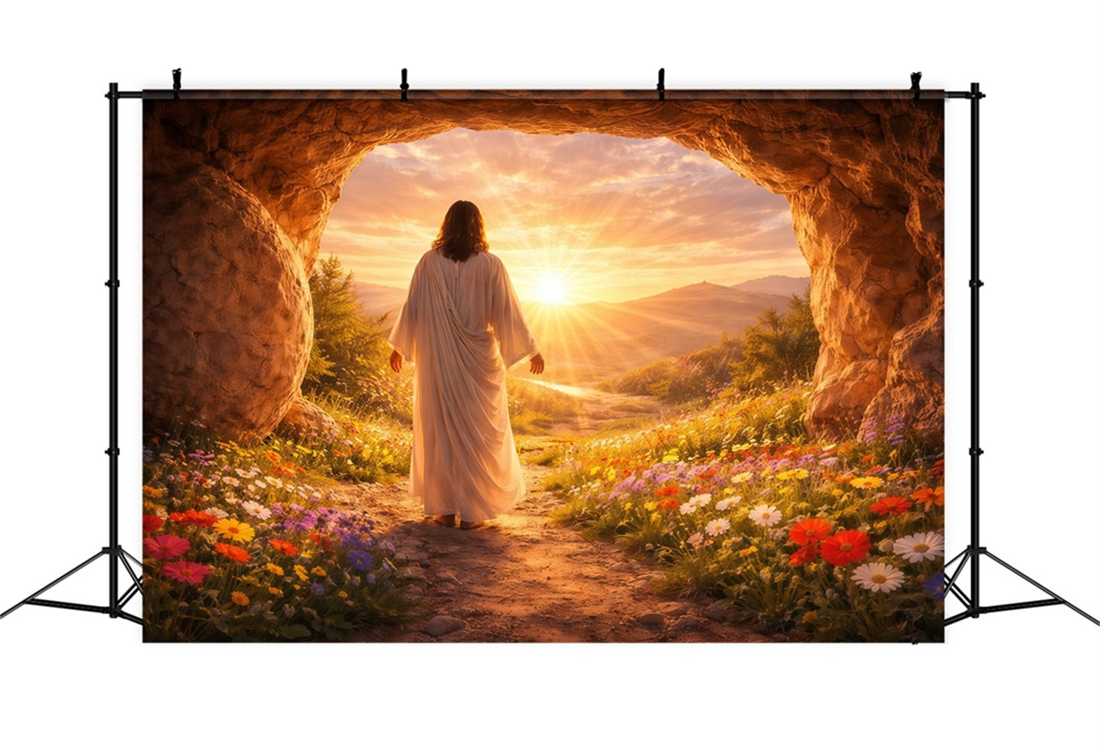 Christian Easter Photo Backdrop He Is Risen Glory Glow Easter Picture Backdrop LXX61-138