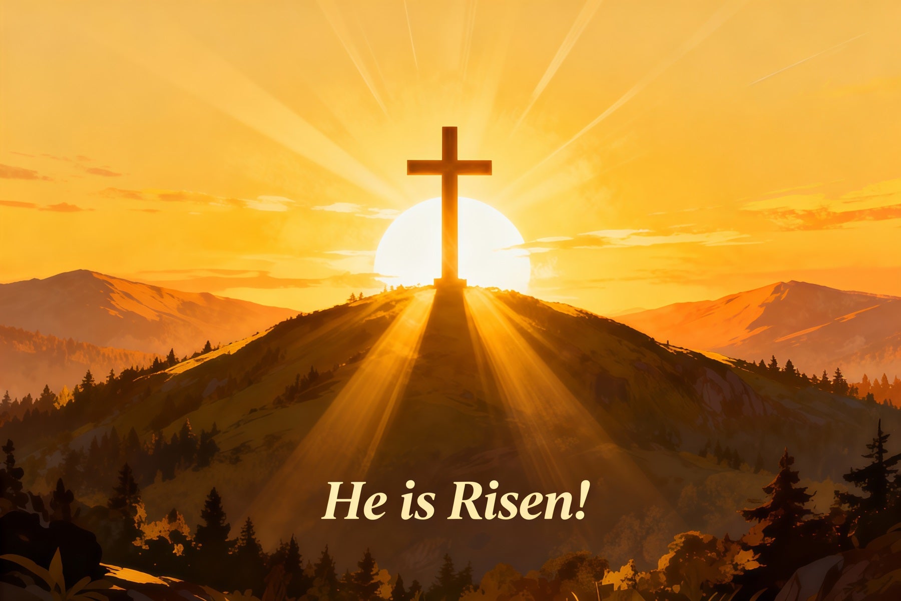 He Is Risen Backdrop Cross Hill Sunrise Glow Easter Picture Backdrop Ideas LXX61-140