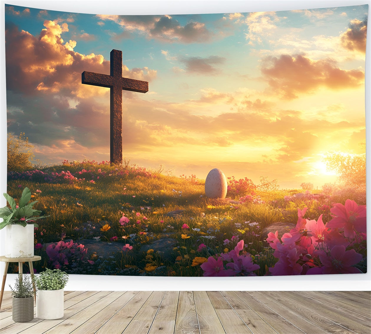 Christian Easter Backdrop He Is Risen Cross Meadow Easter Backdrop For Photography LXX61-142