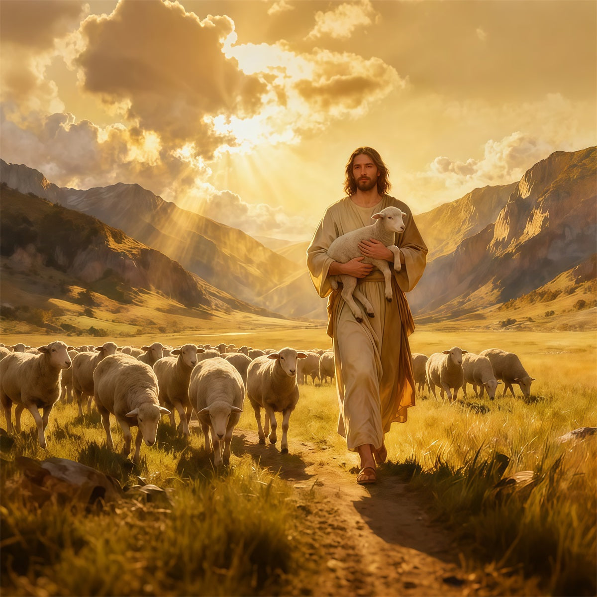 Christian Easter Photo Backdrop He Is Risen Shepherd Easter Backdrop LXX61-144