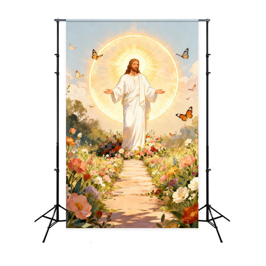 Christian Easter Backdrop He Is Risen Butterfly Bloom Easter Photo Backdrops LXX61-147