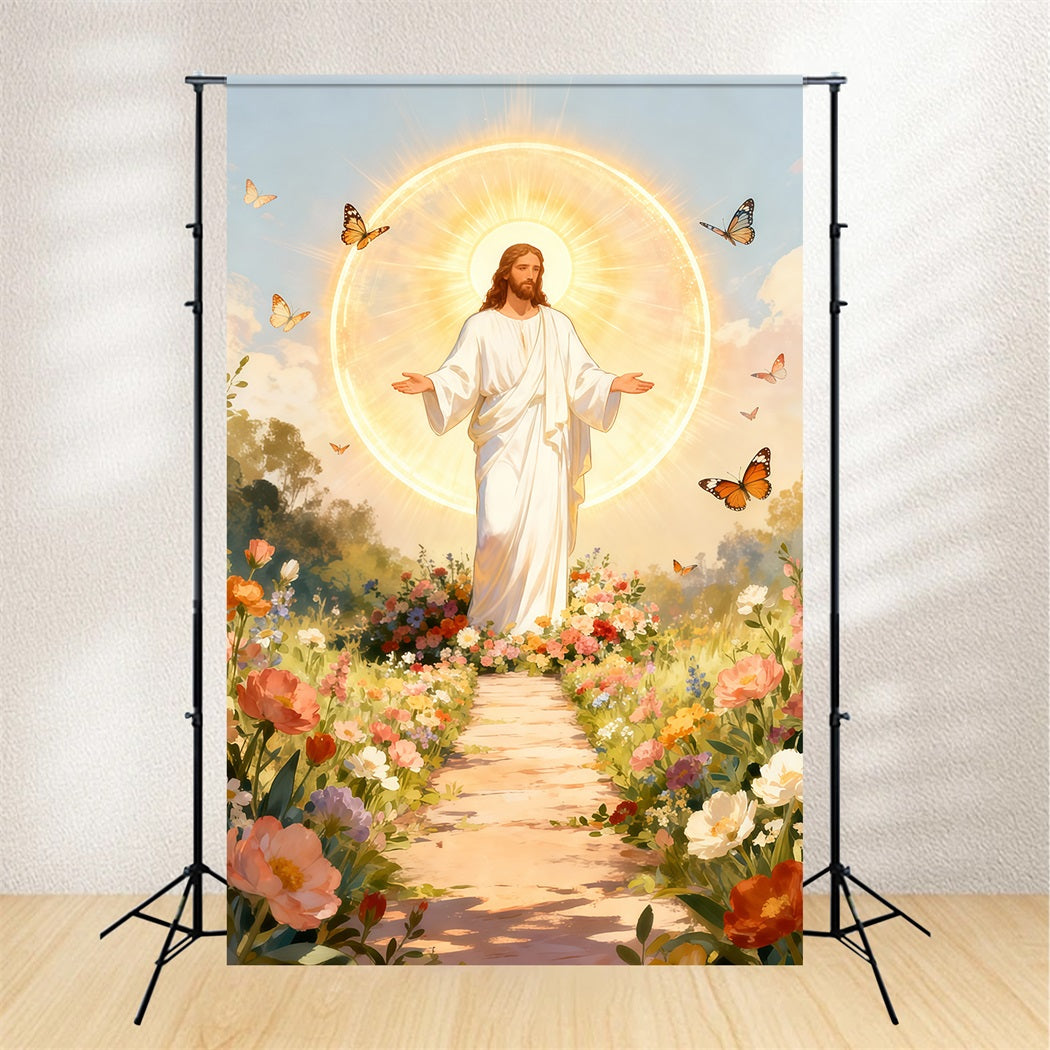 Christian Easter Backdrop He Is Risen Butterfly Bloom Easter Photo Backdrops LXX61-147