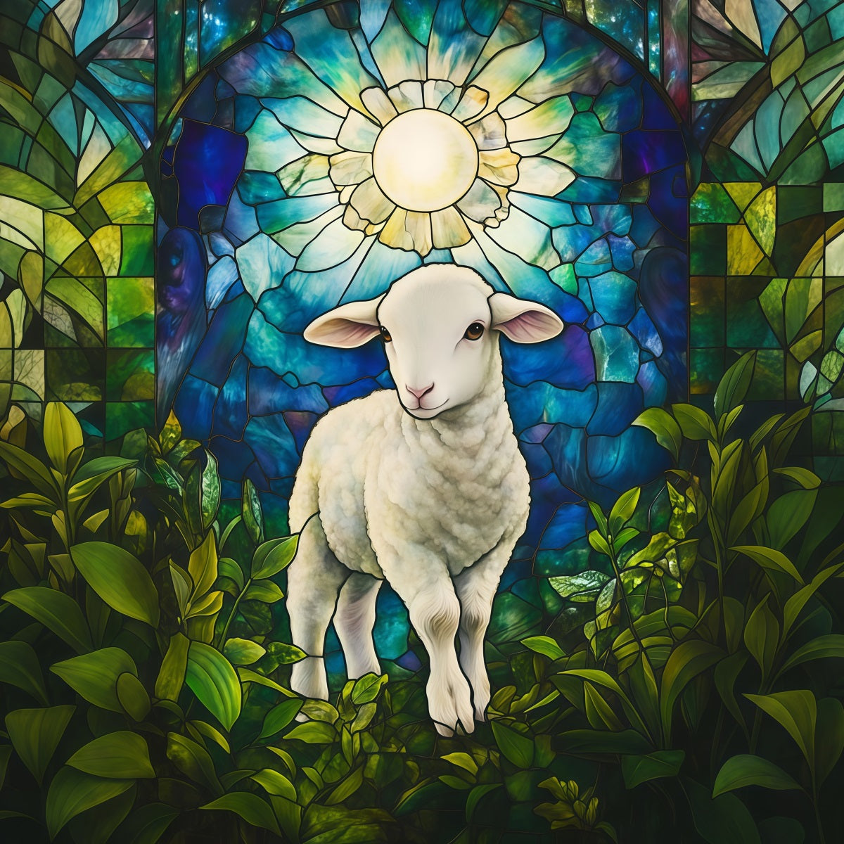 Easter Religious Backdrops Lamb Stained Glass He Is Risen Easter Photo Backdrops LXX61-149