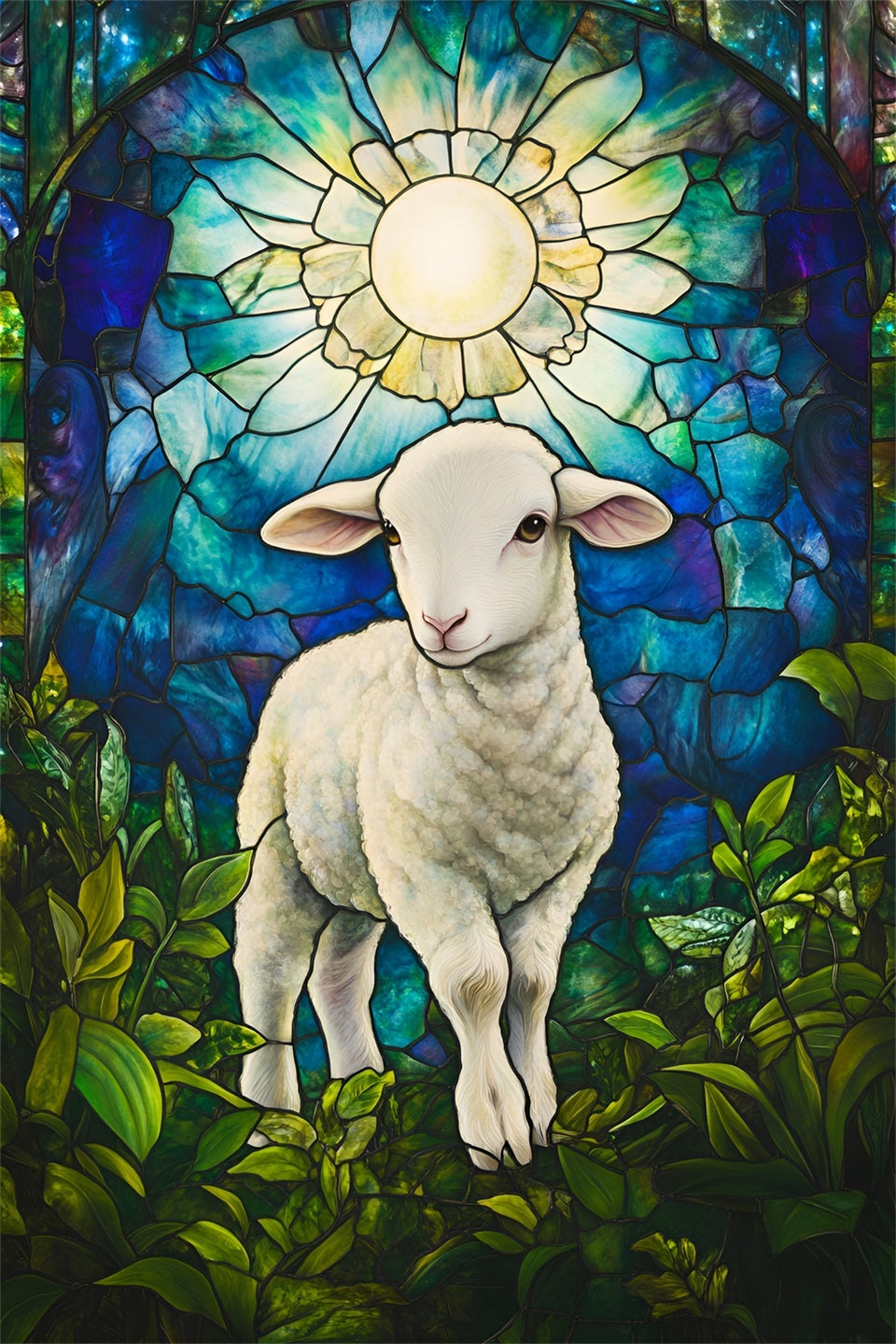 Easter Religious Backdrops Lamb Stained Glass He Is Risen Easter Photo Backdrops LXX61-149