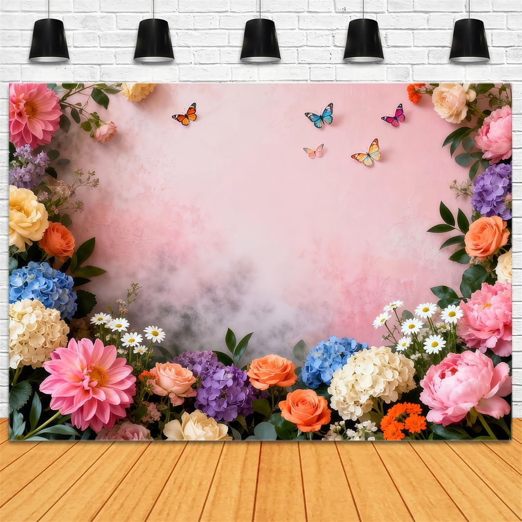 Butterfly Backdrop Pastel Bloom Butterfly Frame Spring Backdrop LXX61-151