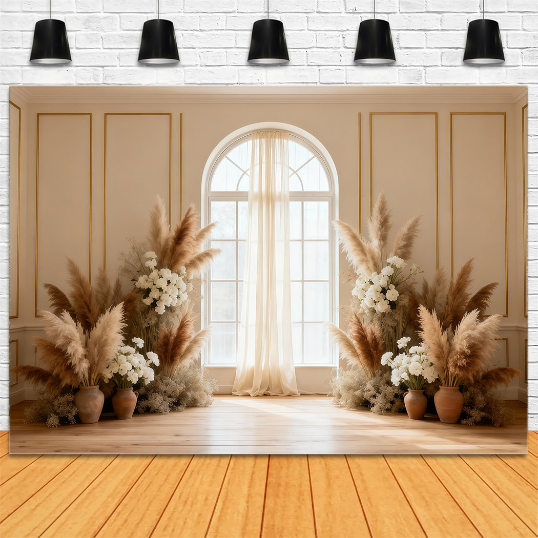 Pampas Grass Backdrop Minimal Pampas Window Elegance Spring Backdrops For Photography LXX61-156