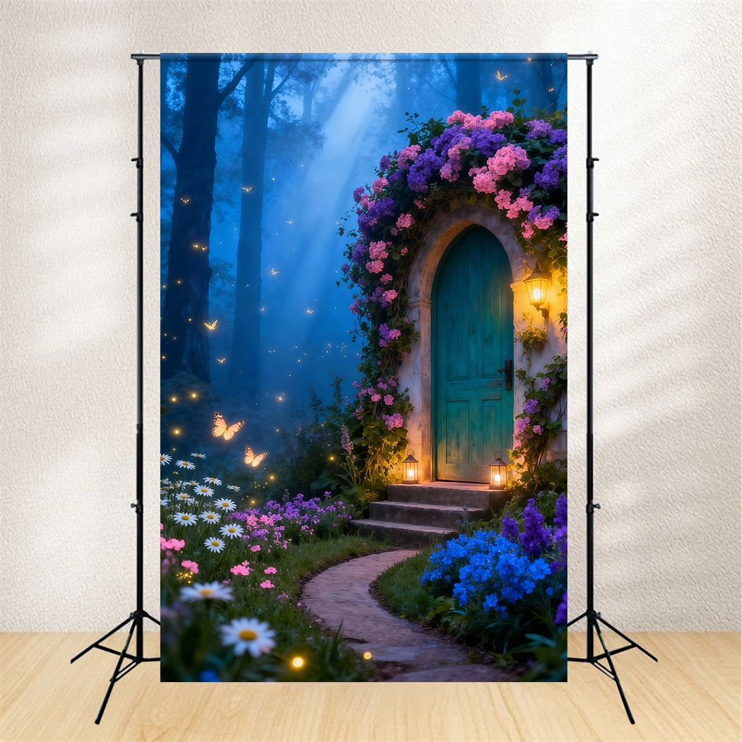 Butterfly Backdrop For Photoshoot Enchanted Cottage Lantern Glow Spring Photography Backdrops LXX61-159
