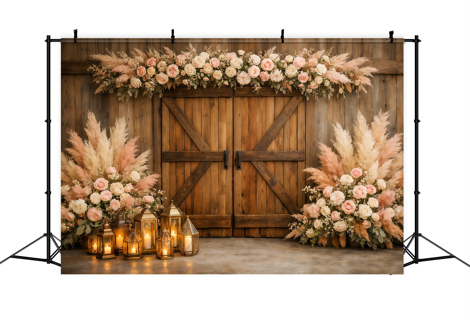 Pampas Backdrop Rustic Blush Pampas Barn Door Spring Backdrop Photography LXX61-162