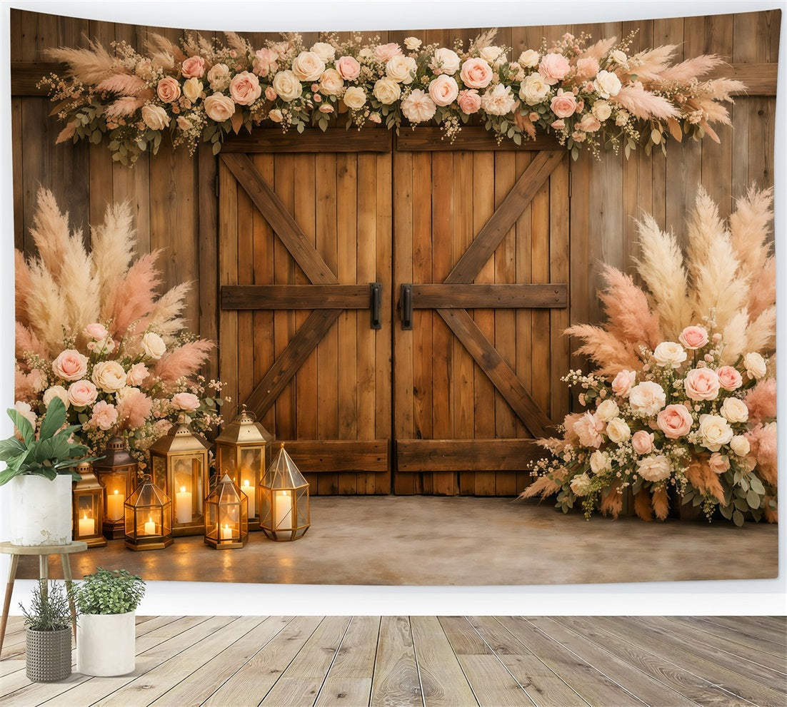 Pampas Backdrop Rustic Blush Pampas Barn Door Spring Backdrop Photography LXX61-162