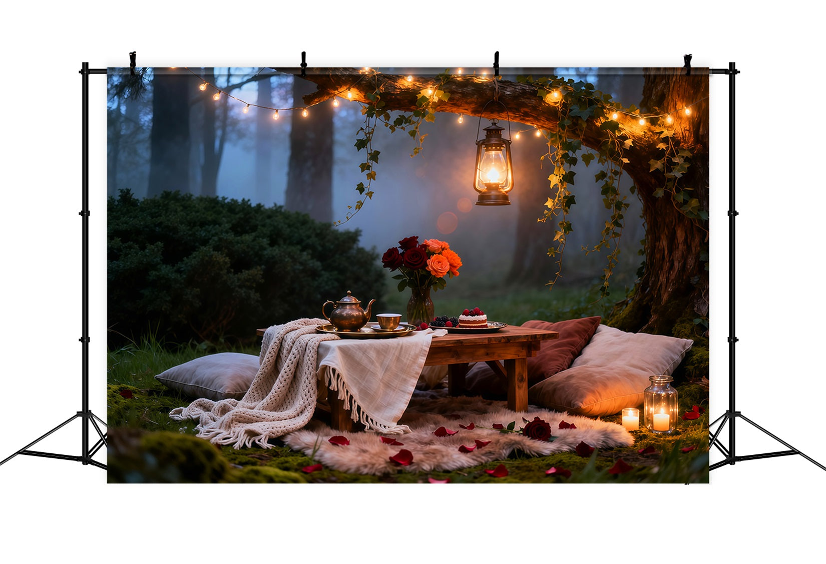 Picnic Backdrop Enchanted Forest Night Lantern Spring Photo Backdrop Ideas LXX61-166