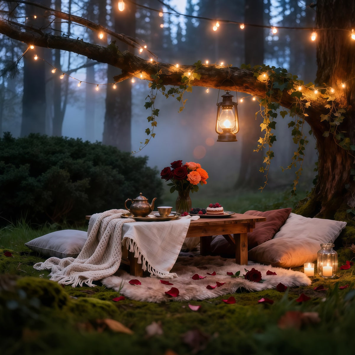 Picnic Backdrop Enchanted Forest Night Lantern Spring Photo Backdrop Ideas LXX61-166