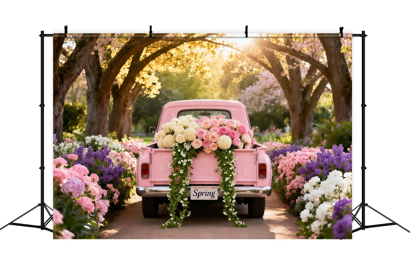 Garden Backdrop Ideas Blossom Tunnel Pink Vintage Truck Photo Backdrop Spring LXX61-170