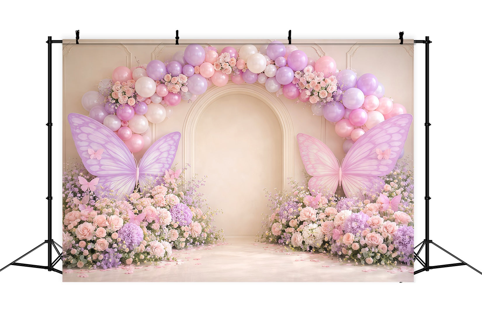 Monarch Butterfly Backdrop Pastel Balloon Arch Wall Flowers Springtime Backdrops LXX61-171