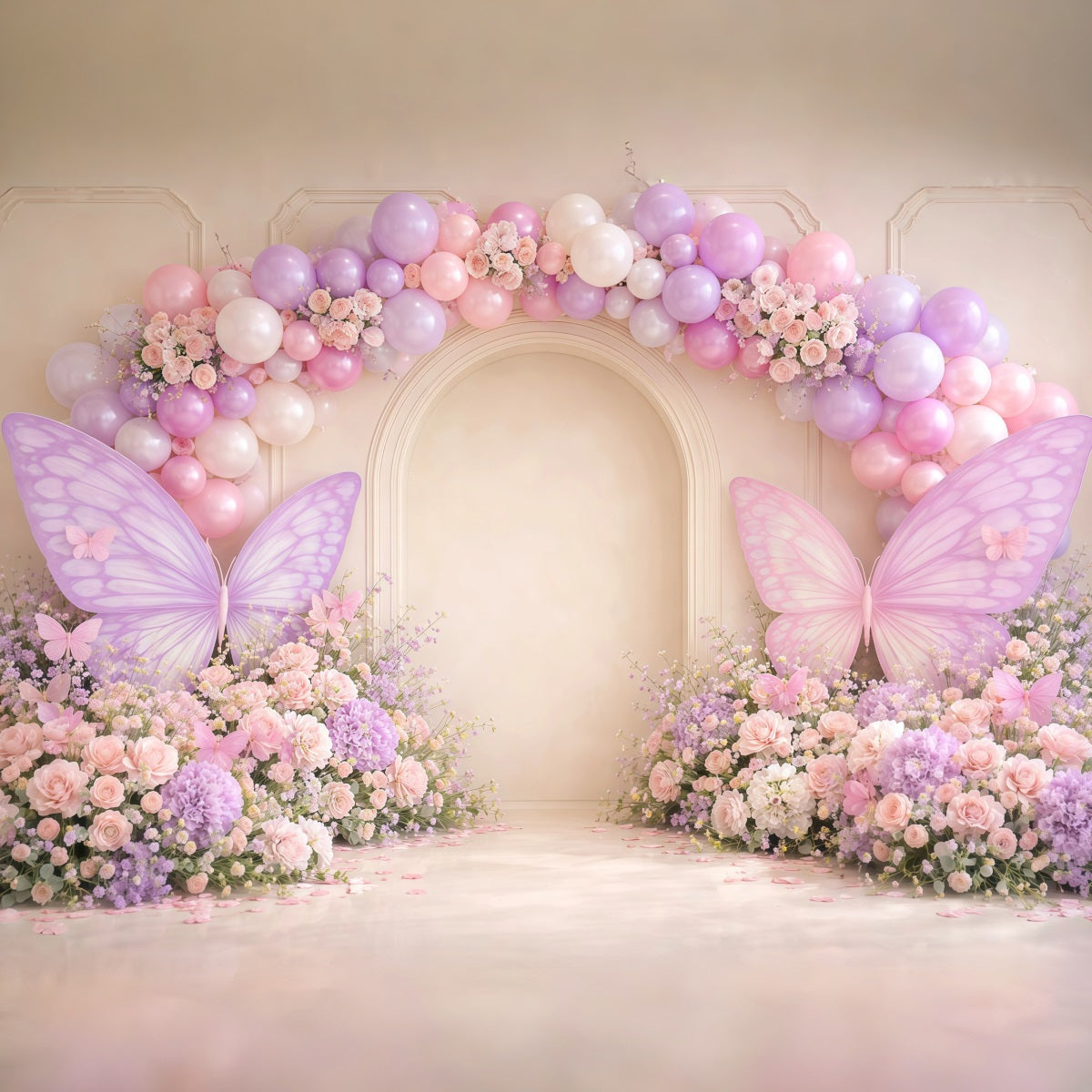 Monarch Butterfly Backdrop Pastel Balloon Arch Wall Flowers Springtime Backdrops LXX61-171