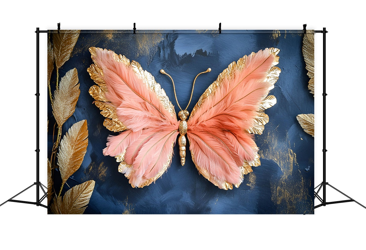 Butterfly Wings Backdrop Blush Feather Art Leaves Spring Picture Backdrop LXX61-173
