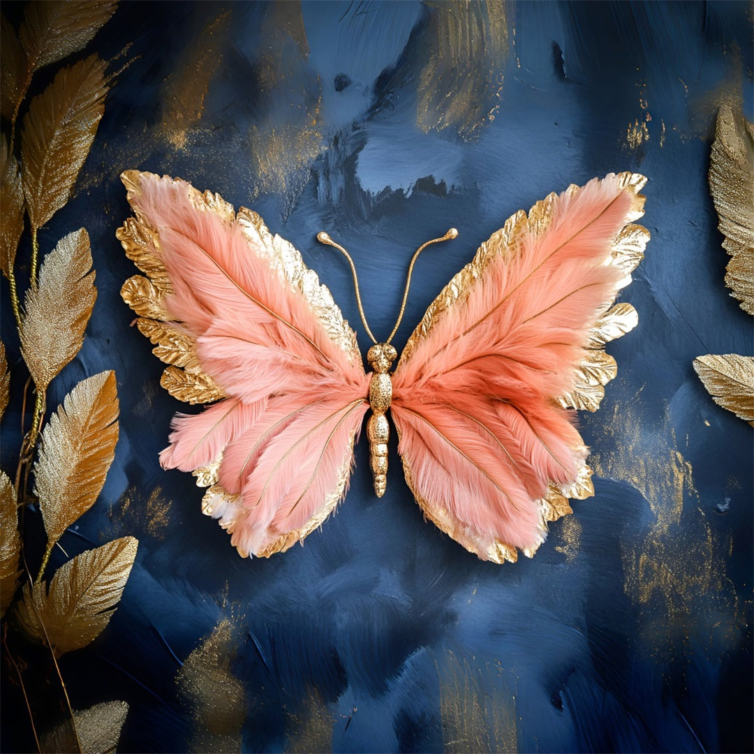Butterfly Wings Backdrop Blush Feather Art Leaves Spring Picture Backdrop LXX61-173