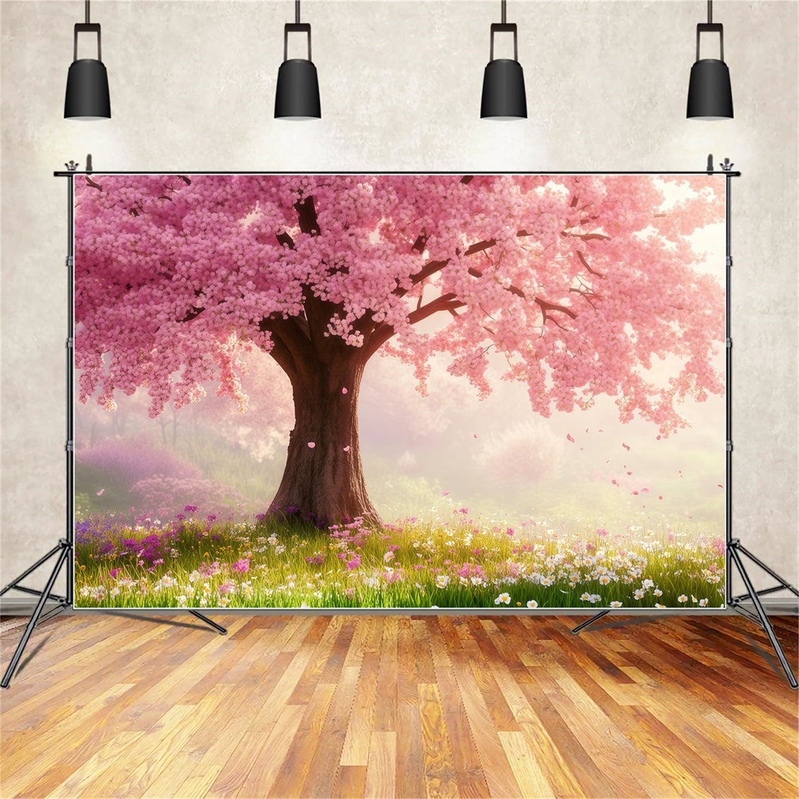 Cherry Blossom Backdrop Pink Blossom Meadow Tree Floral Backdrop LXX61-175
