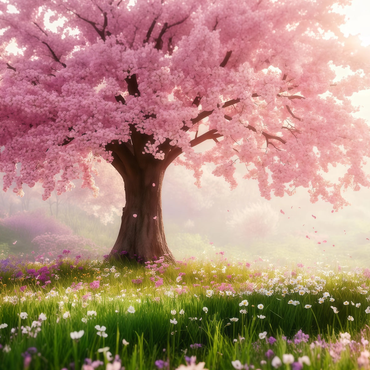 Cherry Blossom Backdrop Pink Blossom Meadow Tree Floral Backdrop LXX61-175