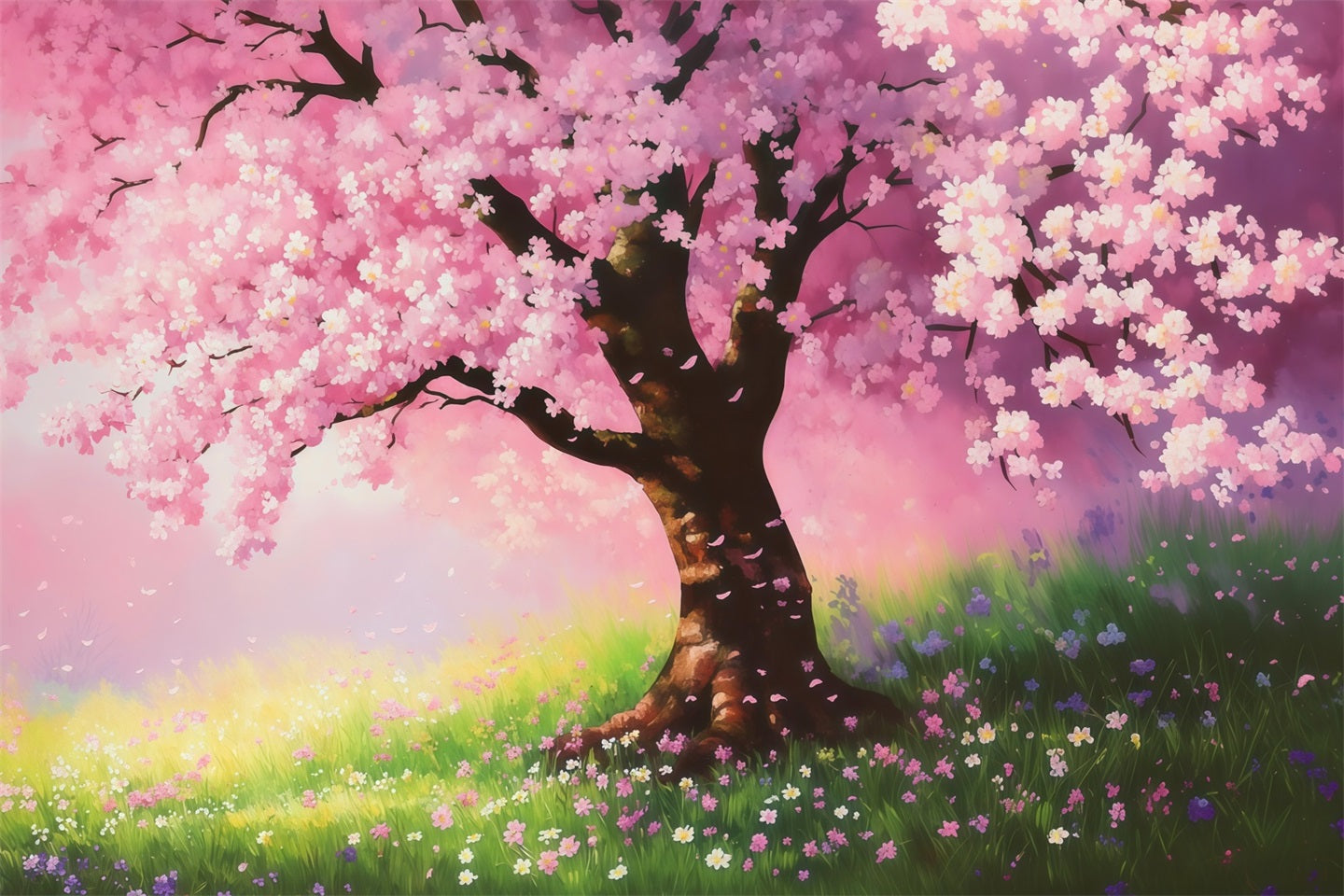 Cherry Blossom Backdrop Dreamy Painted Sakura Field Floral Backdrop LXX61-176