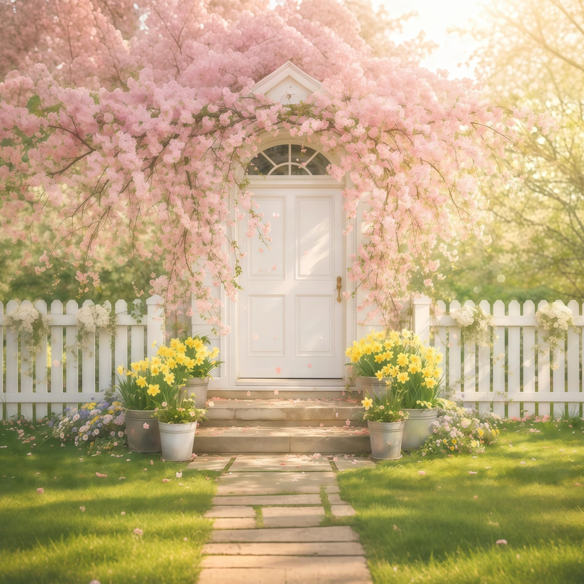 Cherry Blossom Backdrop Cherry Arch White Garden Door Floral Backdrop LXX61-177