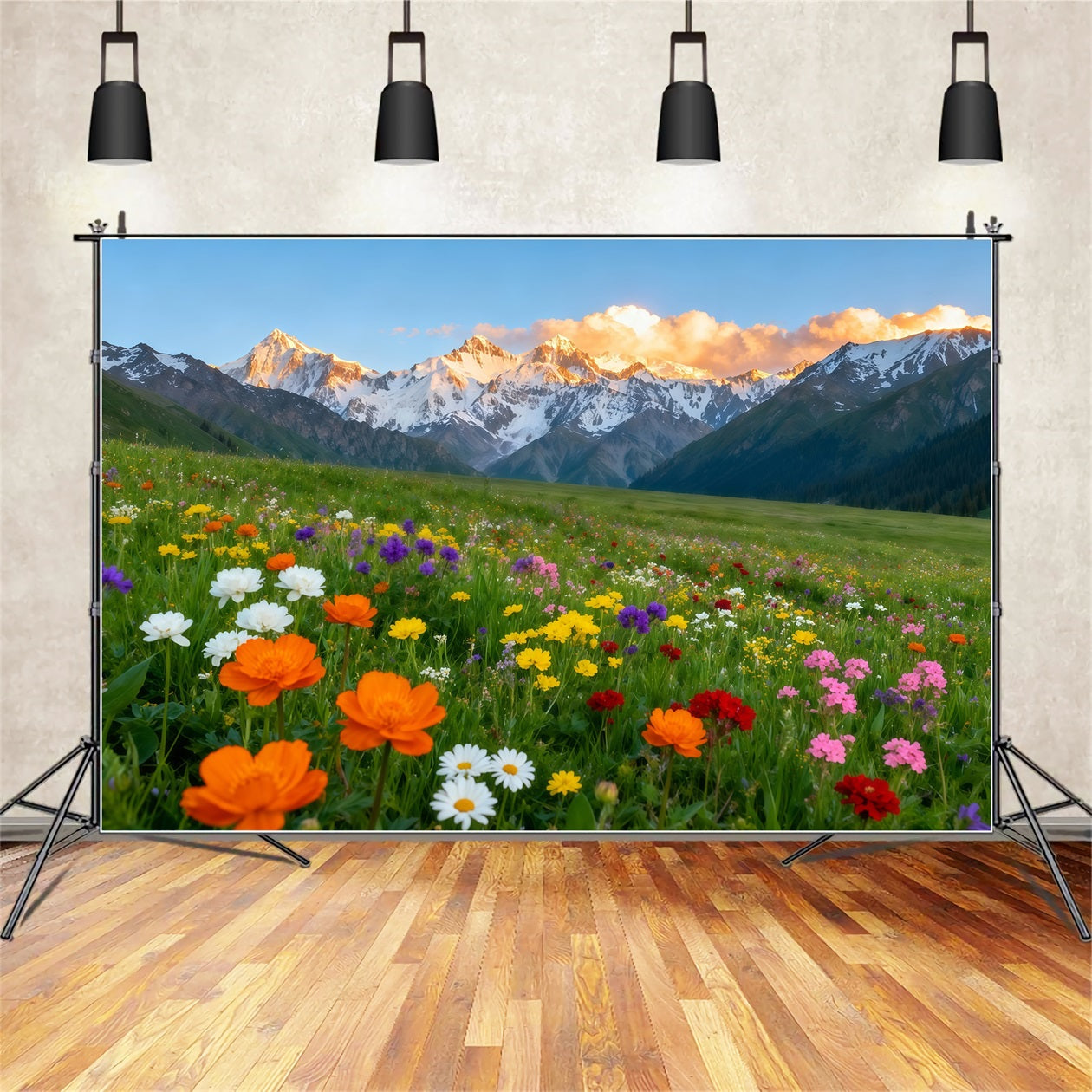 Wildflower Backdrop Alpine Mountain Valley Flower Field Floral Photo Backdrop LXX61-178