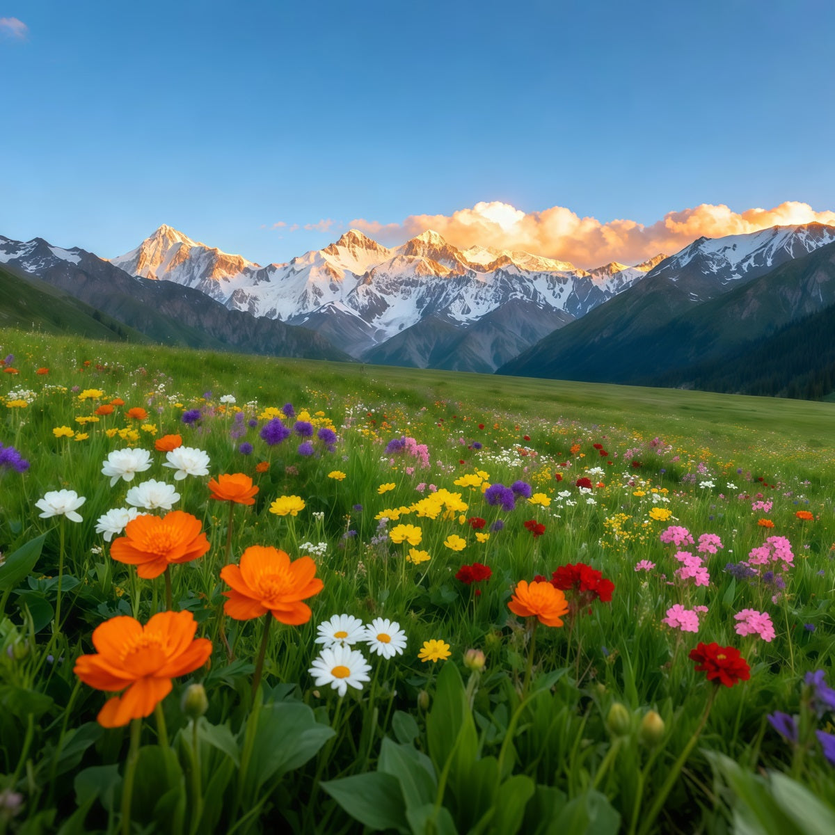 Wildflower Backdrop Alpine Mountain Valley Flower Field Floral Photo Backdrop LXX61-178