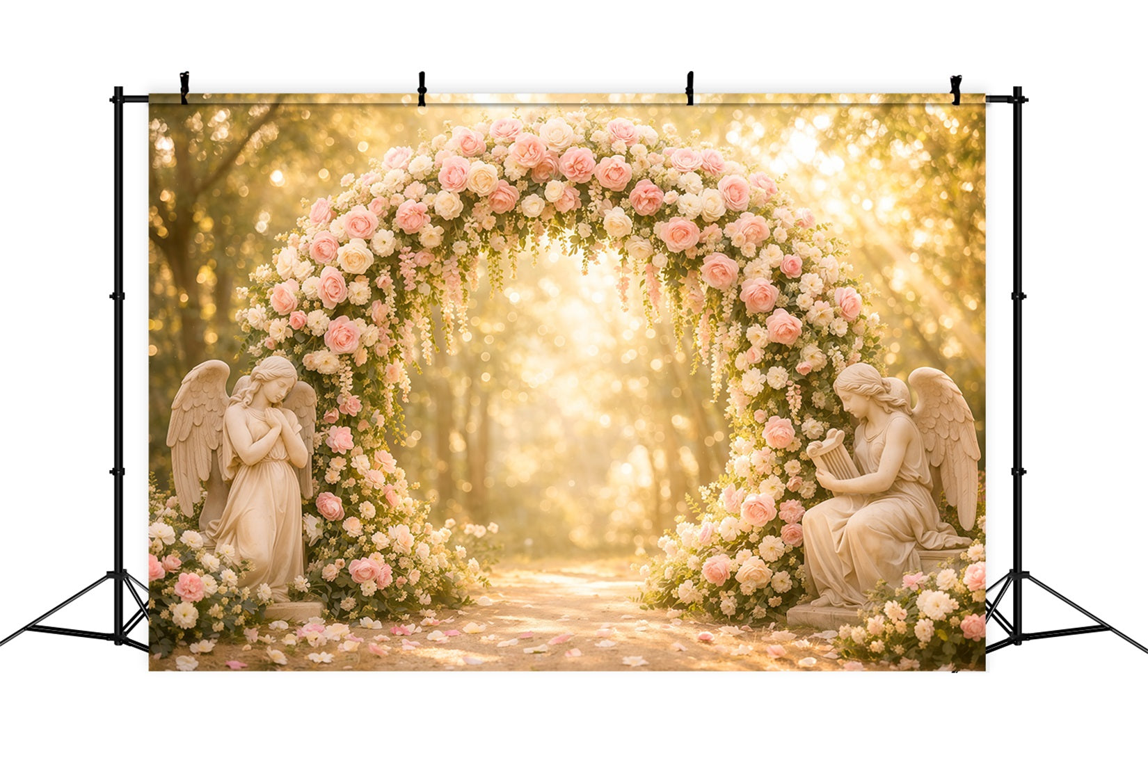 Garden Photo Backdrop Blush Rose Angel Archway Bokeh Floral Backdrops LXX61-181