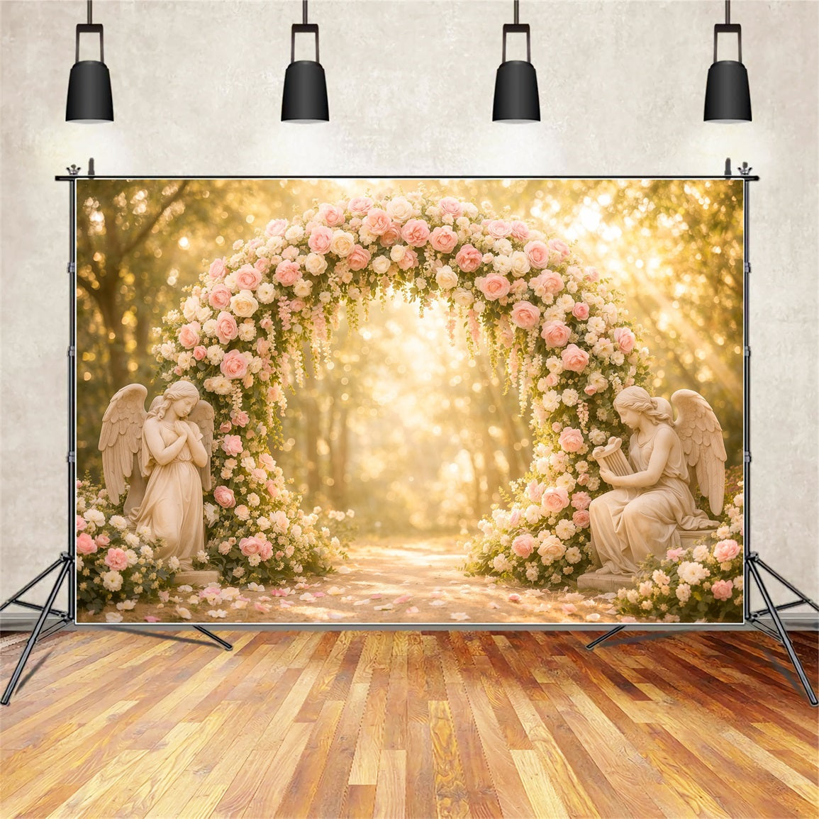 Garden Photo Backdrop Blush Rose Angel Archway Bokeh Floral Backdrops LXX61-181
