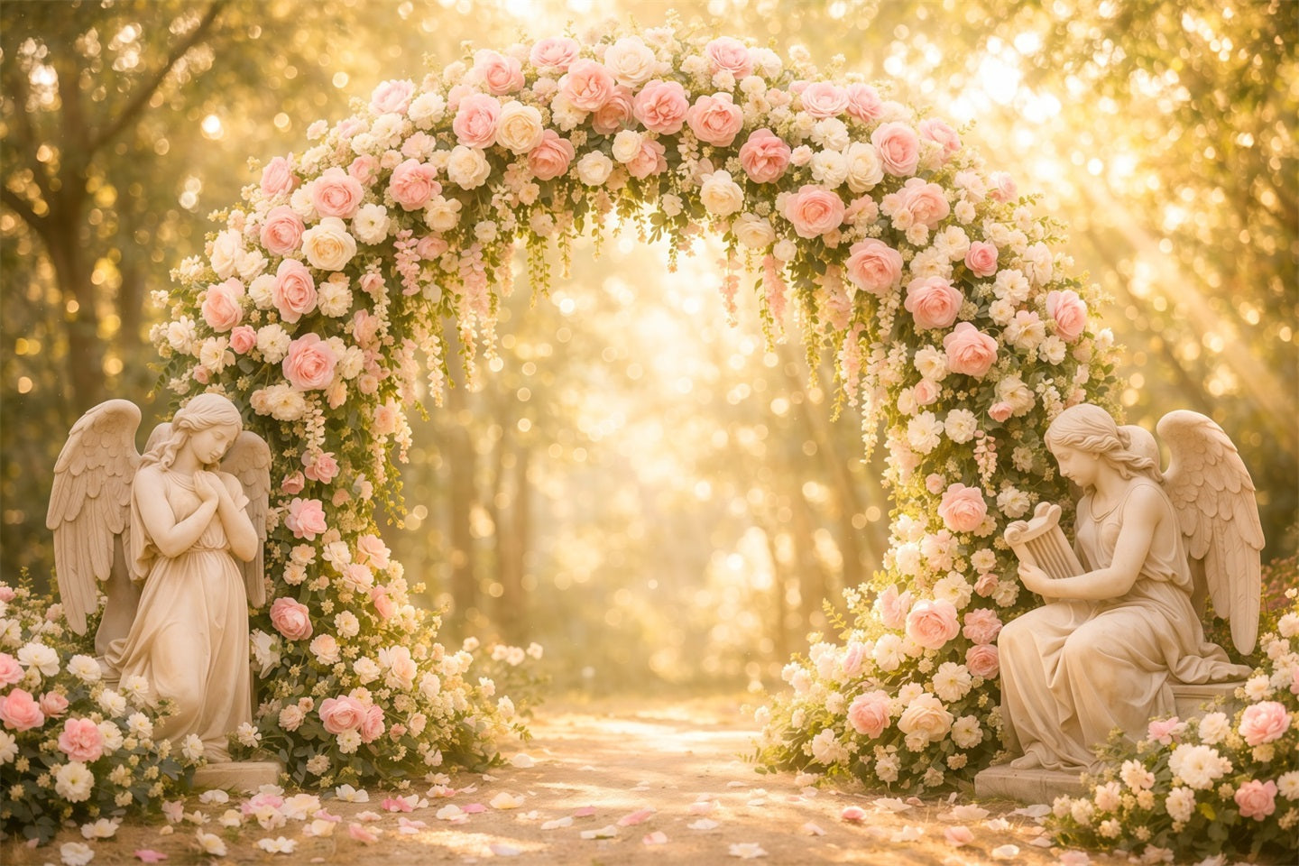 Garden Photo Backdrop Blush Rose Angel Archway Bokeh Floral Backdrops LXX61-181
