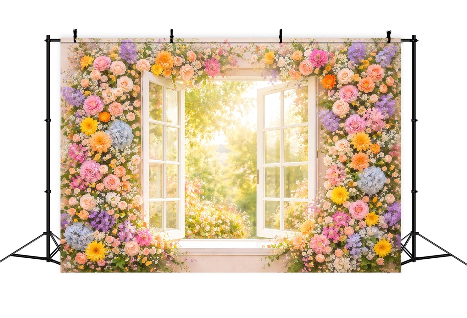 Wildflower Photo Backdrop Window Sunlit Garden Glow Floral Backdrops For Photography LXX61-183