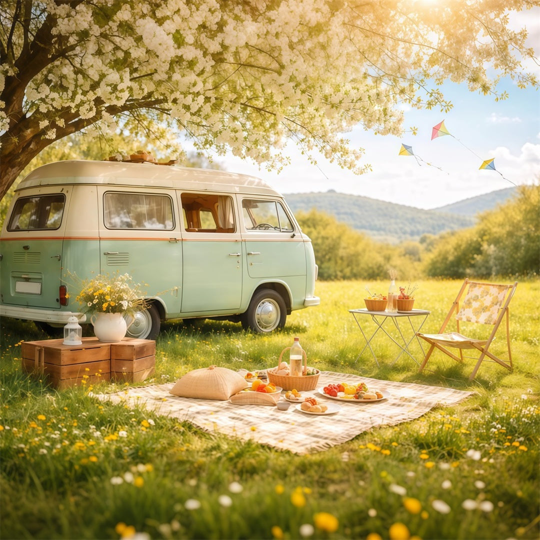 Wildflower Photo Backdrop Pastel Meadow Camper Picnic Floral Backdrops For Photography LXX61-185