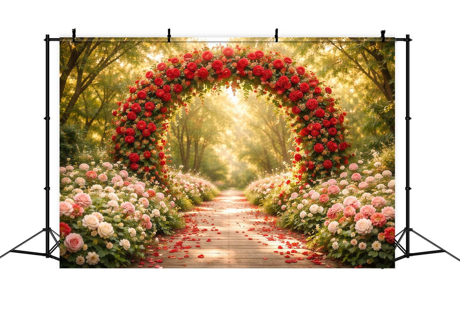 Flower Garden Backdrop Rose Arch Woodland Petal Path Floral Photography Backdrop LXX61-186