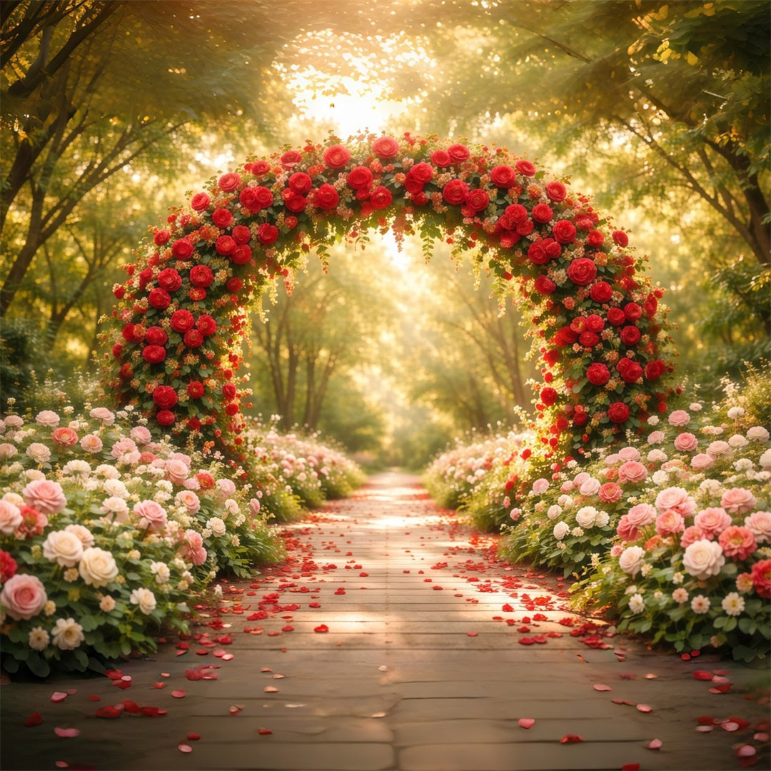Flower Garden Backdrop Rose Arch Woodland Petal Path Floral Photography Backdrop LXX61-186