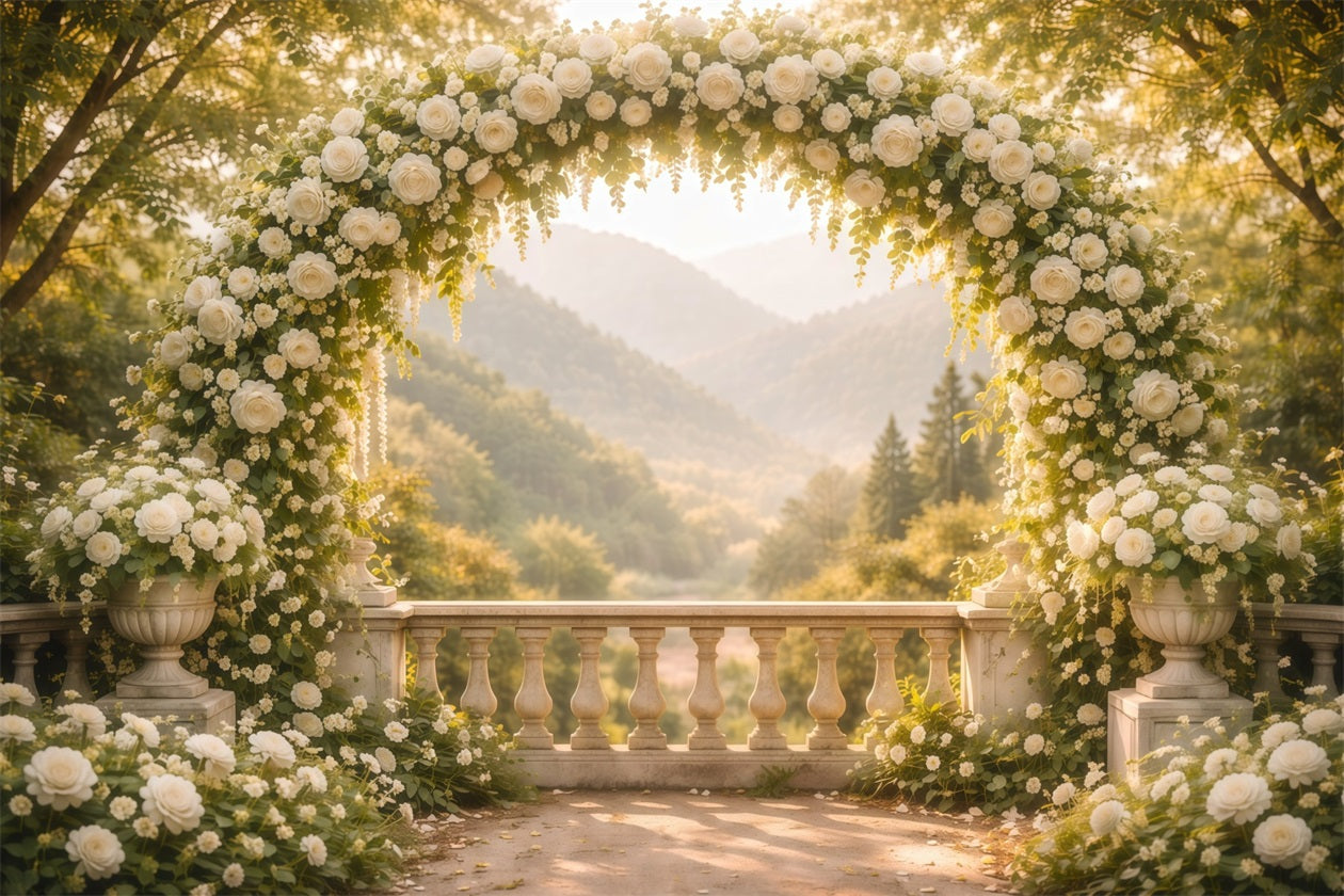 Flower Garden Backdrop White Arch Terrace Vista Floral Photography Backdrop LXX61-188