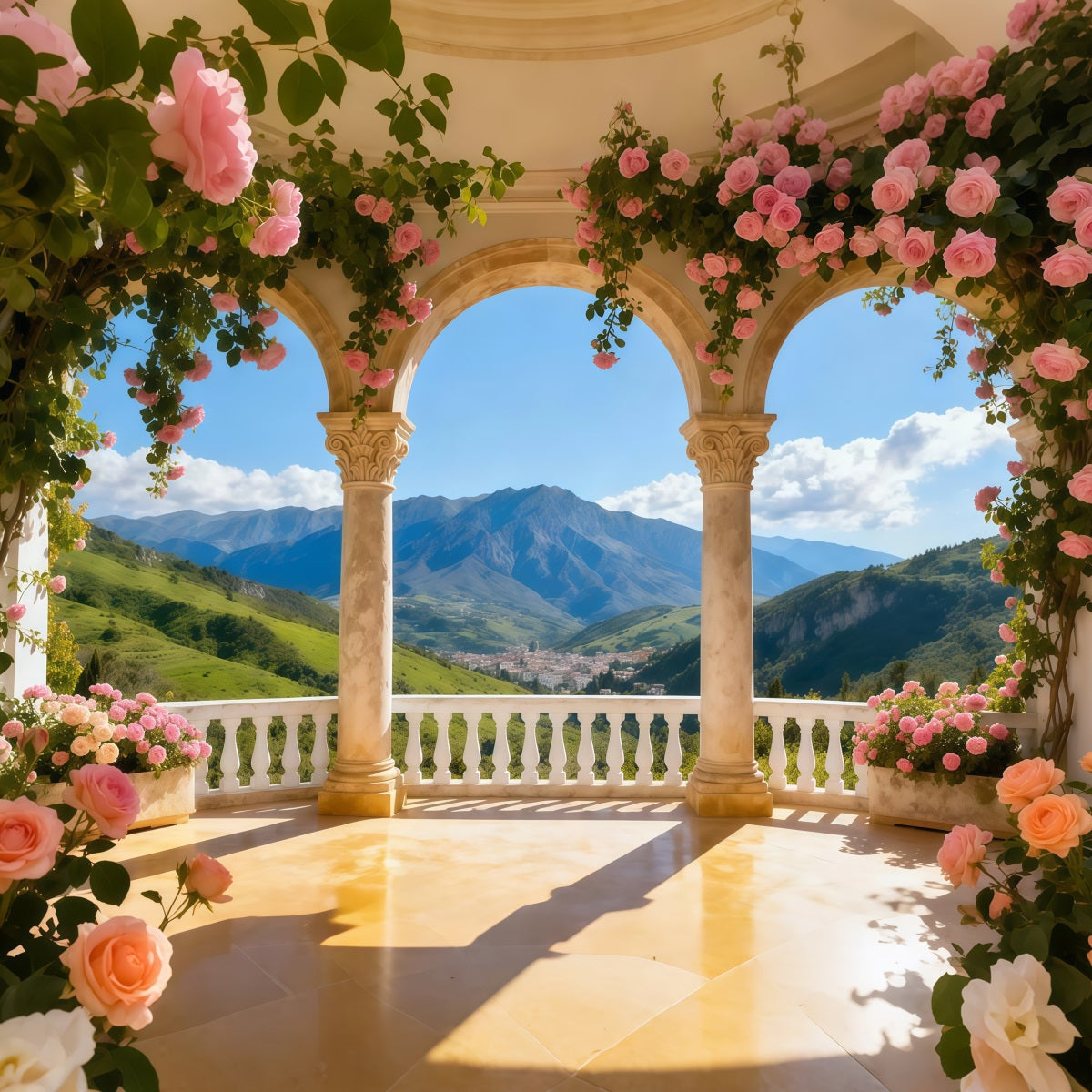 Garden Backdrops Blossom Column Mountain View Floral Arch Backdrop LXX61-190