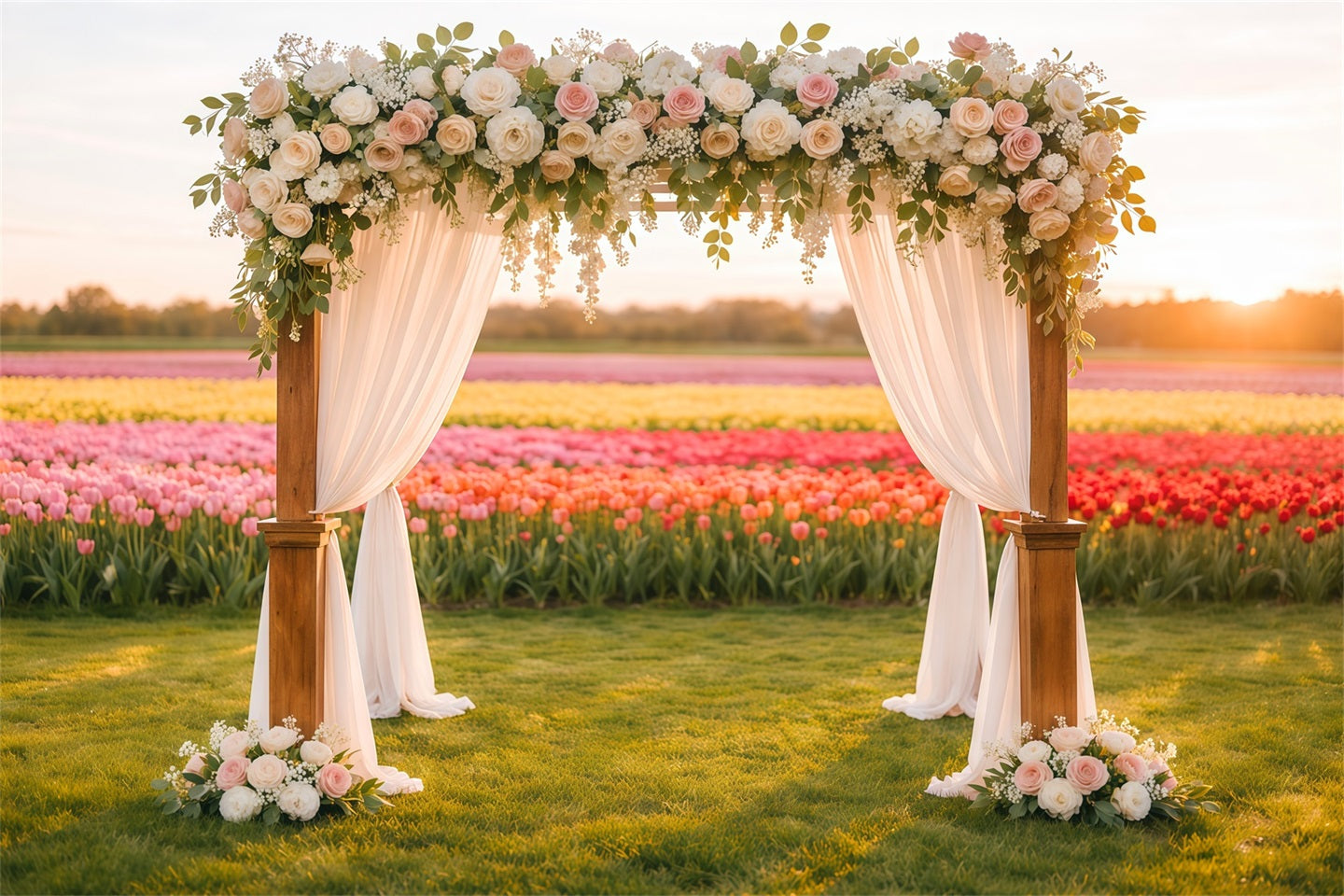 Tulip Backdrop Flower Field Wedding Arch Glow Floral Photo Backdrops LXX61-195