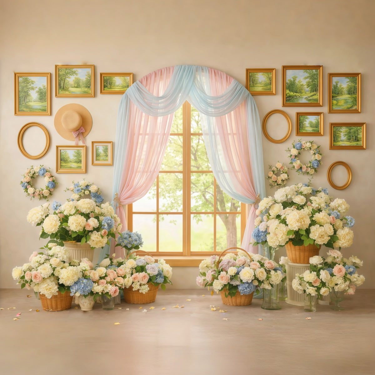 Spring Floral Backdrop Window Pastel Curtain Gallery Floral Backdrop Design LXX61-199