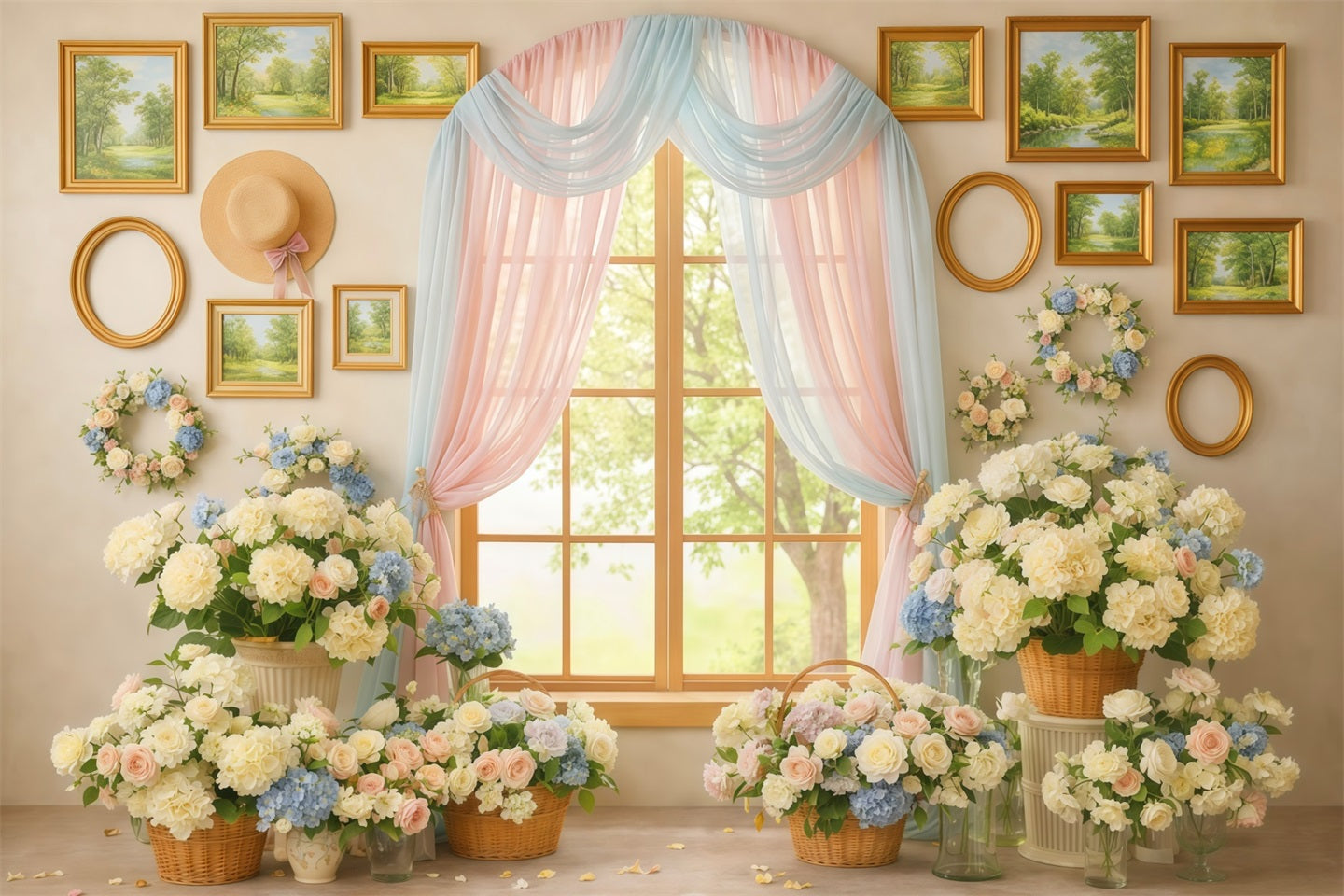 Spring Floral Backdrop Window Pastel Curtain Gallery Floral Backdrop Design LXX61-199