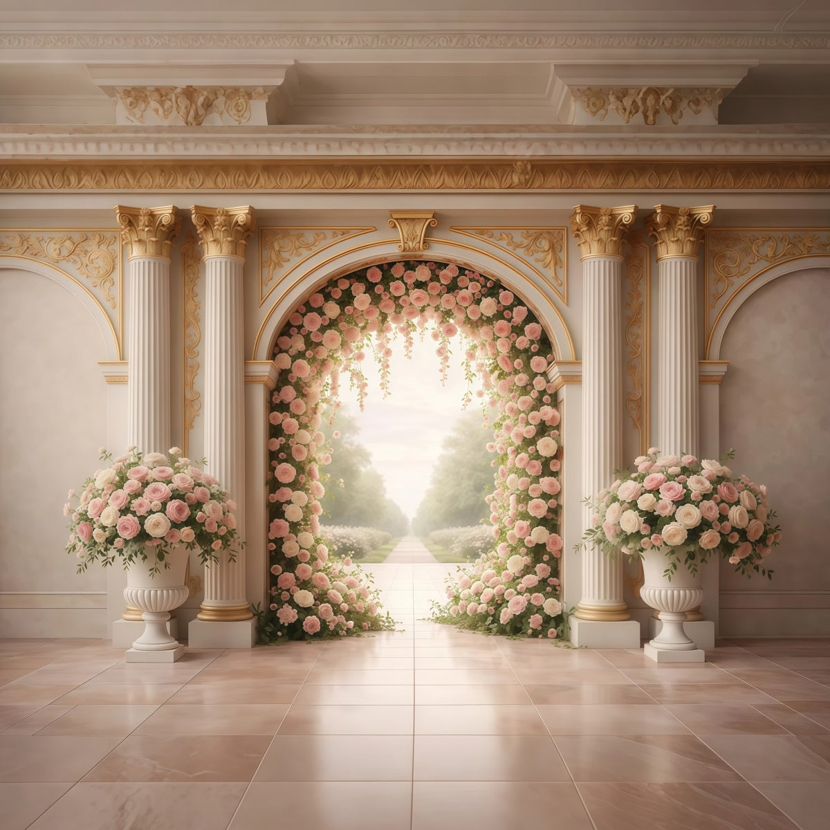 Spring Floral Backdrop Rose Arch Palace Hall Floral Backdrop Design LXX61-200