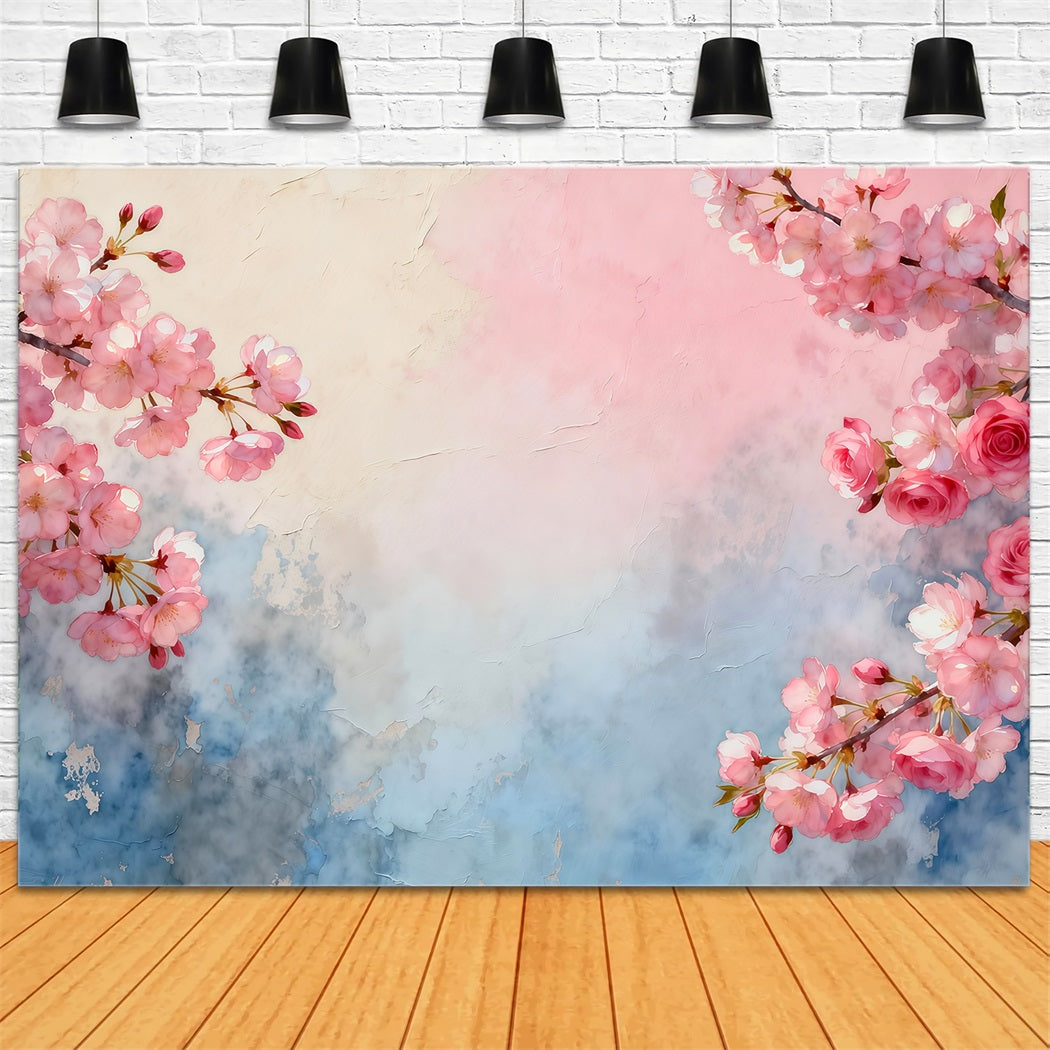 Cherry Blossom Backdrops Watercolor Pink Flower Art Backdrop Floral LXX61-201