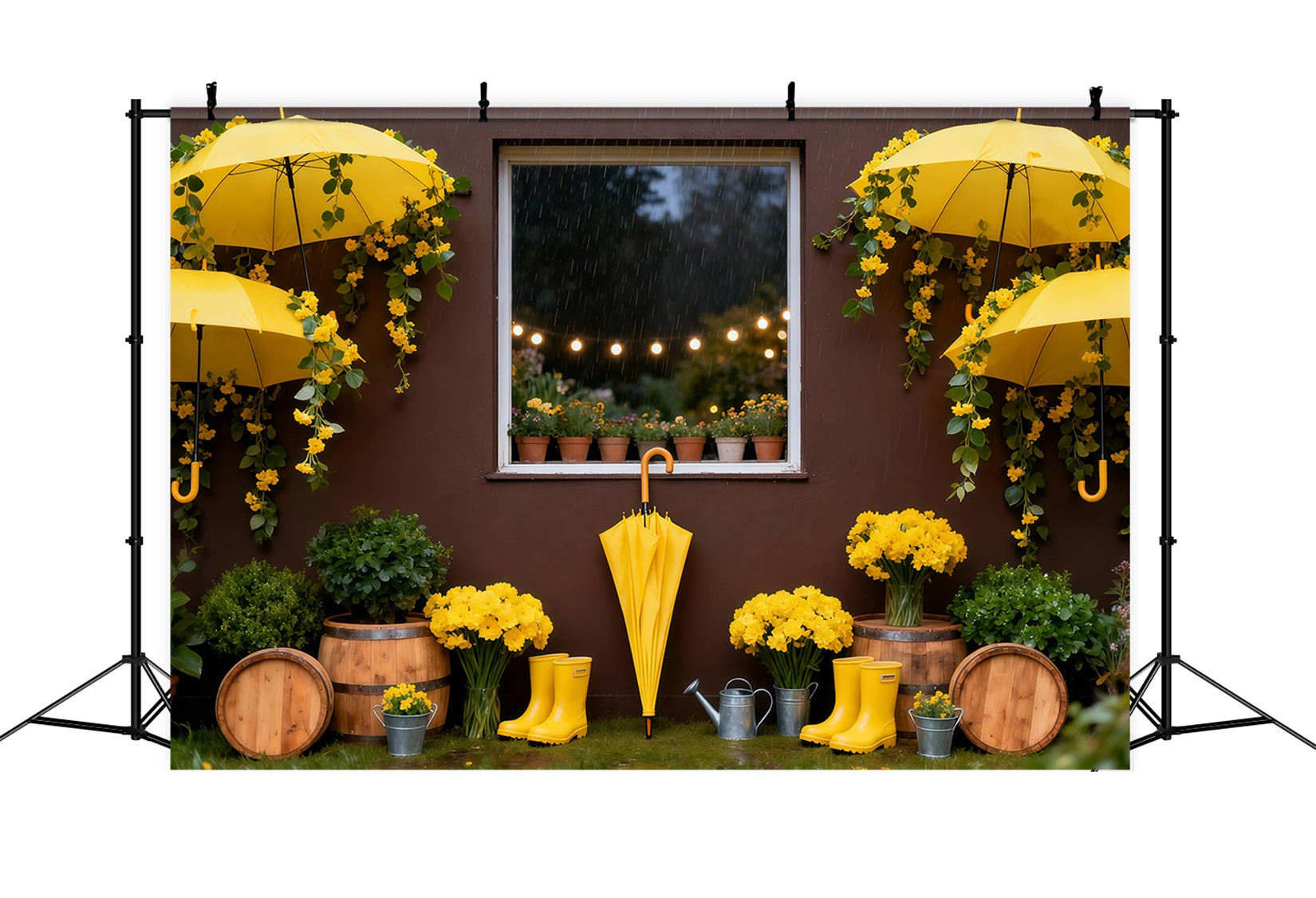 Daffodil Backdrop Rainy Yellow Umbrella Garden Floral Backdrop For Photos LXX61-204