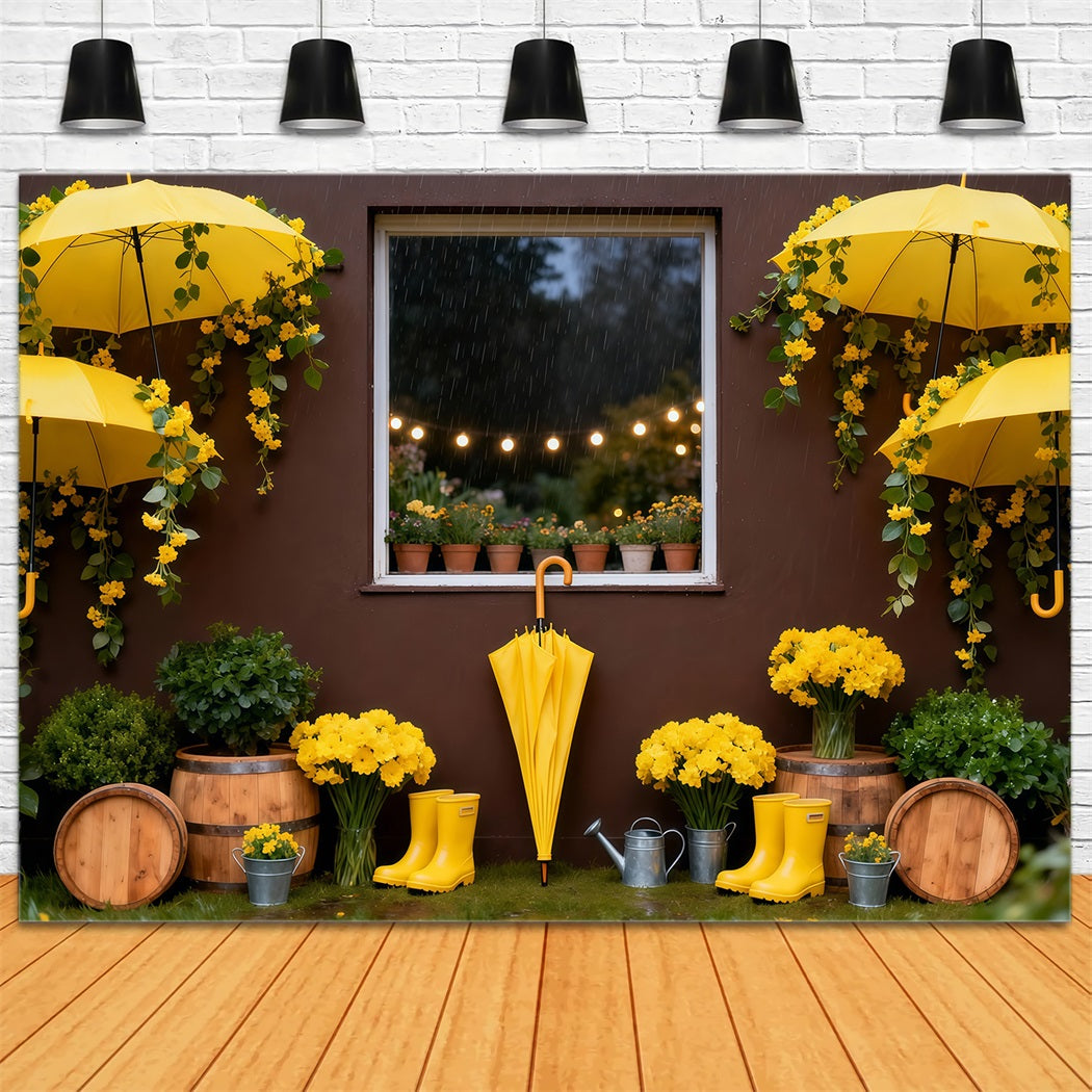 Daffodil Backdrop Rainy Yellow Umbrella Garden Floral Backdrop For Photos LXX61-204