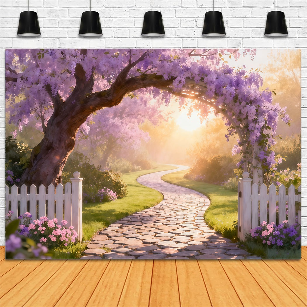 Spring Flower Backdrop Wisteria Arch Sunlit Path Floral Garden Backdrop LXX61-205