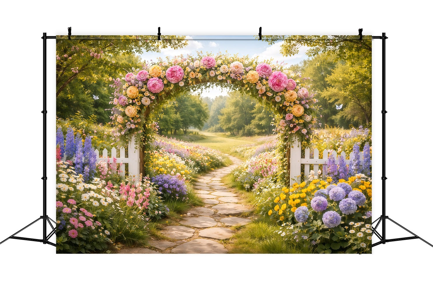 Spring Flower Backdrop Wildflower Arch Meadow Trail Floral Garden Backdrop LXX61-206
